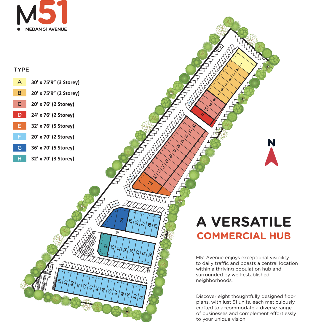 M51 Avenue site plan with unit types